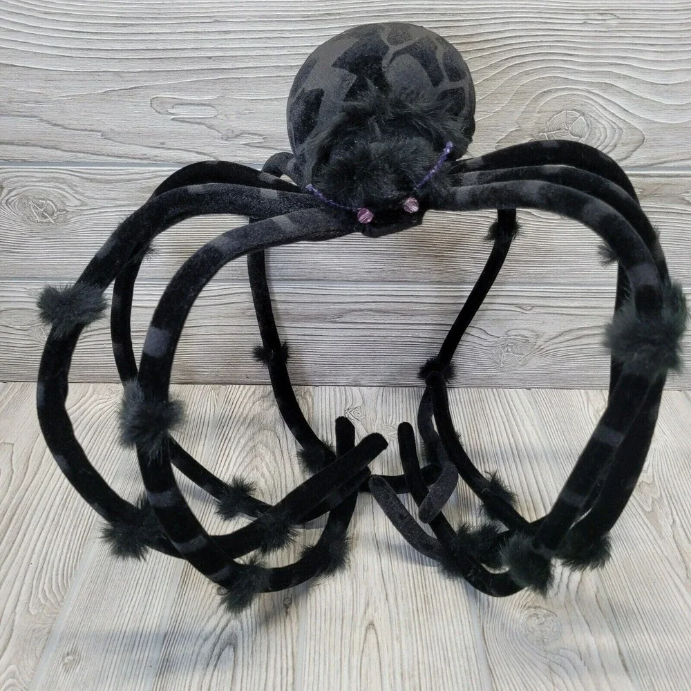 Unbranded Halloween Spider Decor Set Black Large Plush and Beaded Ornaments‎